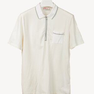 Prada Cream Jersey 1/2-Zip Polo T-Shirt